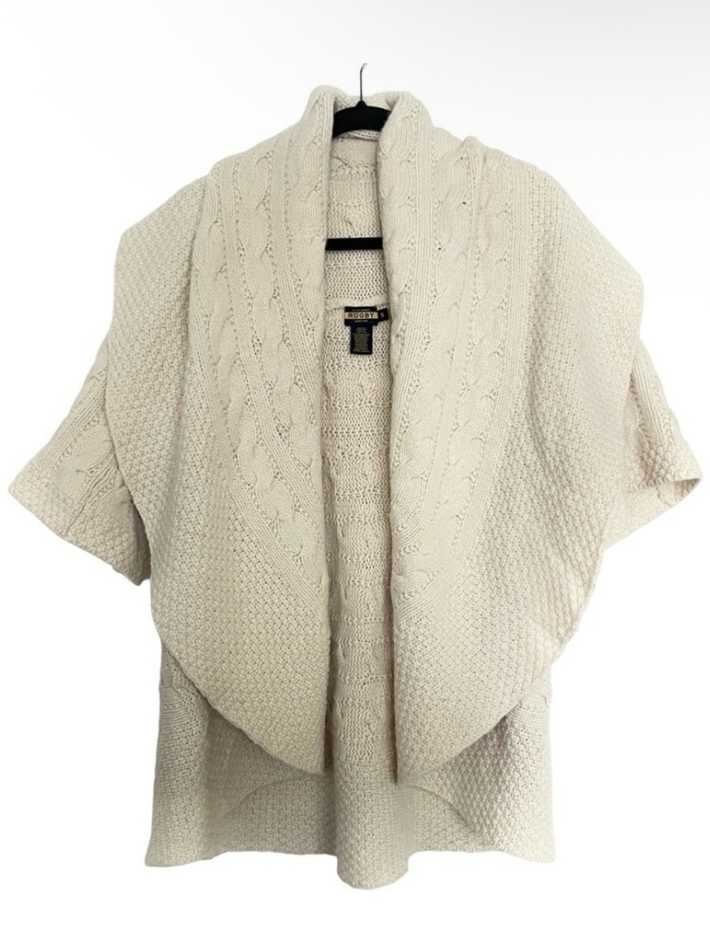 Ralph Lauren Rugby Merino Wool Angora Blend Cable Knit Shawl Sweater Small